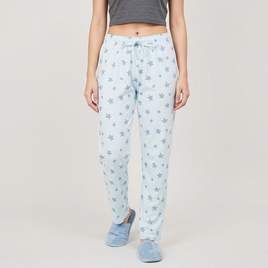 Women's Light Blue Straight Fit Star Printed Cotton Blend Pyjama, हल्का नीला, large