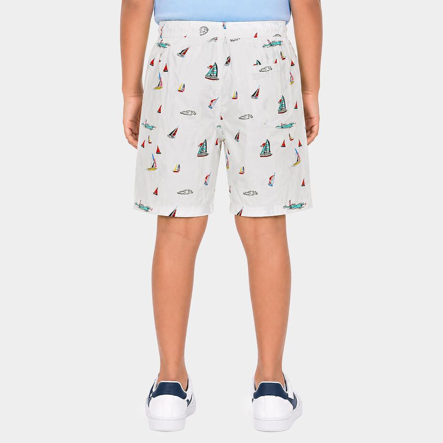 Boys White Regular Fit Printed Bermuda Shorts, सफ़ेद, large