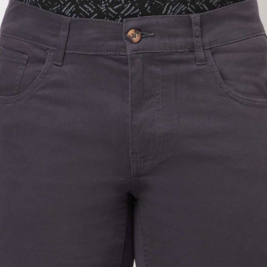 Solid Slim Fit Casual Trousers, Dark Grey, large image number null