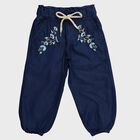 Girls' Navy Blue Relaxed Fit Embroidered Jeans, Mid Blue, small