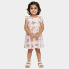 Girls' Light Pink Bow and Floral Printed A-Line Frock, Light Pink, small image number null