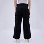 Women's Jet Black Wide-Leg Cargo Trousers, काला, small image number null