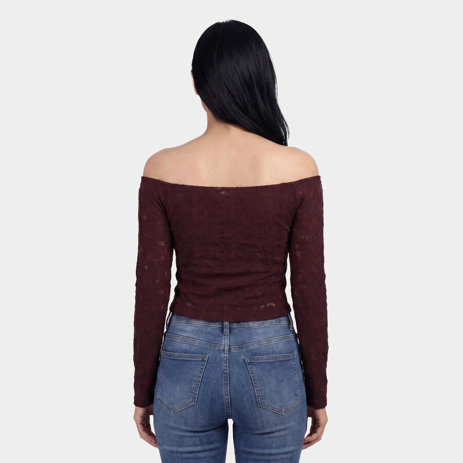 Women's Wine Off Shoulder Top, Wine, large