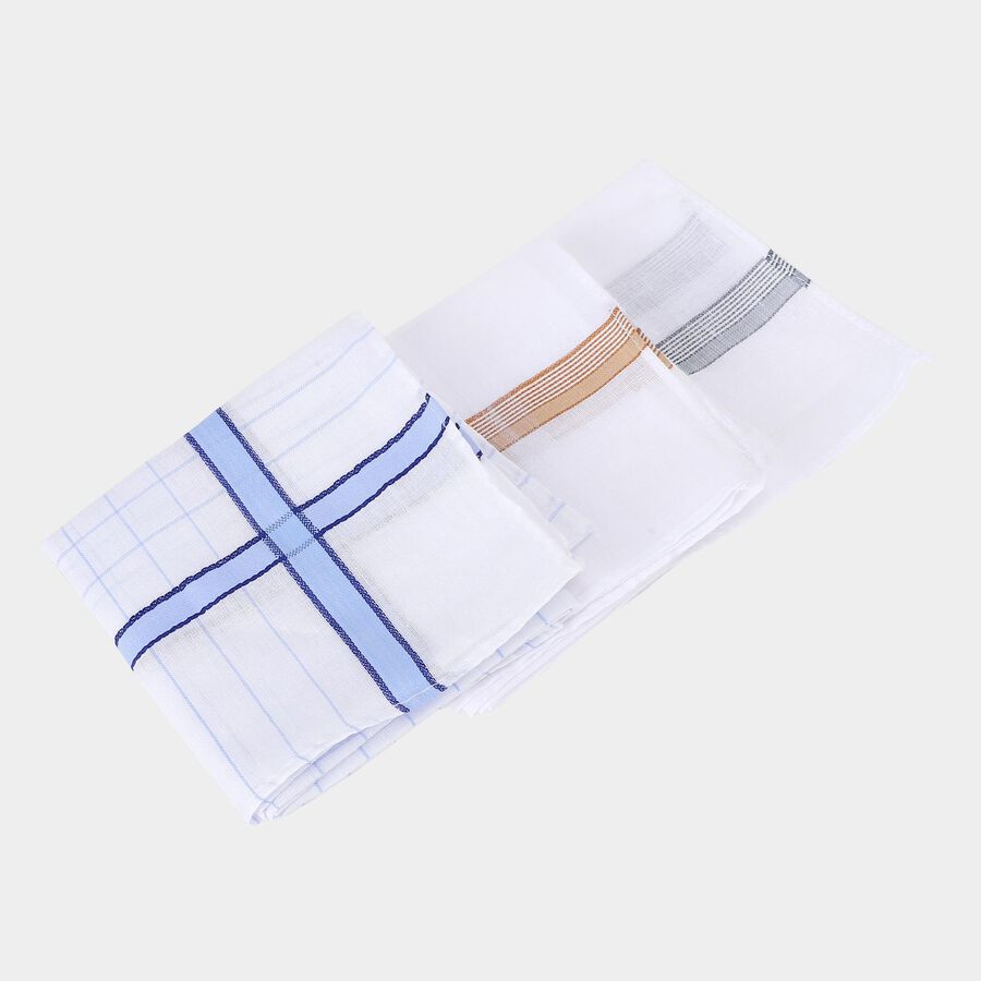 Men White Assorted Printed Pack of 3 Handkerchief, हल्का नीला, large