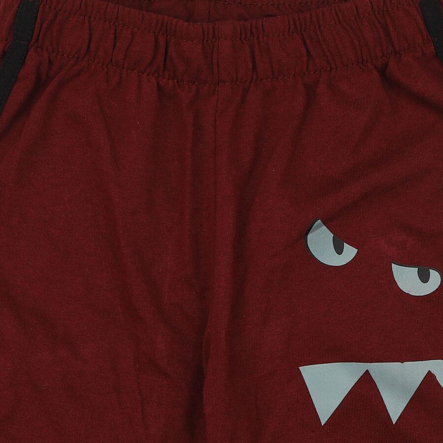 Boys Maroon Straight Fit Cartoon Printed Cotton Blend Pyjama, मरून, large