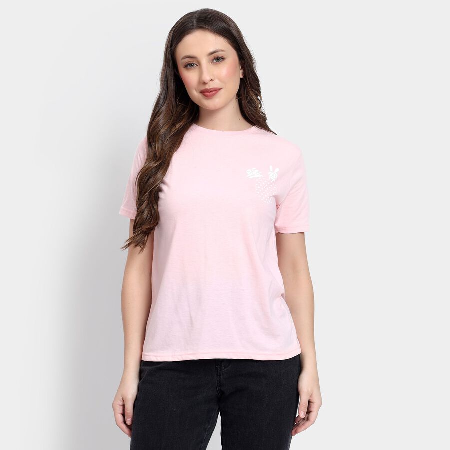 Ladies' Round Neck T-Shirt, गुलाबी, large image number null