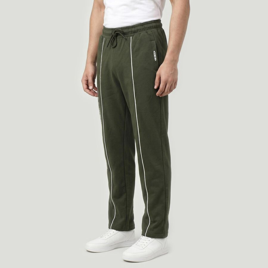 Men's Olive Green Straight Fit Printed Track Pants, Olive, large