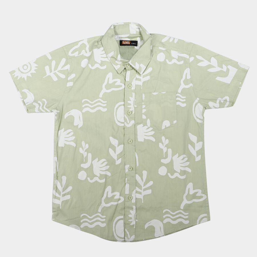 Boys Mint Green Cotton Regular Fit Casual Shirt, Light Green, large