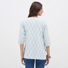 Women's Light Powder Blue V-Neck Printed Kurti, हल्का नीला, small image number null