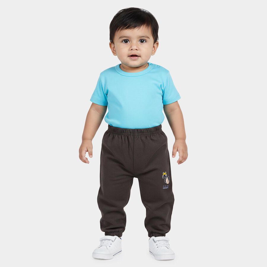Infants' Dark Grey Jogger Fit Cartoon Printed Cotton Pyjama, Dark Grey, large