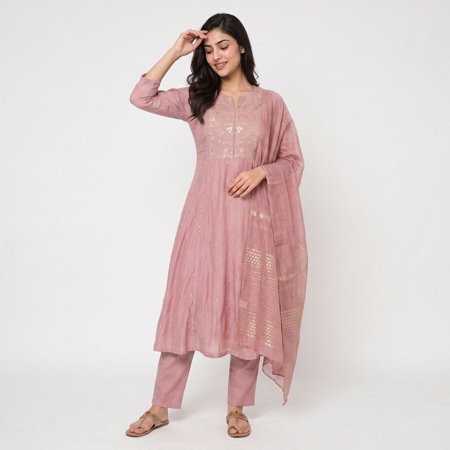 Women's Pink Embroidered Ethnic Set, Light Pink, large