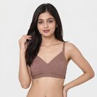 Women's Brown Cotton Blend V-Neck Bralette Bra, Brown, small