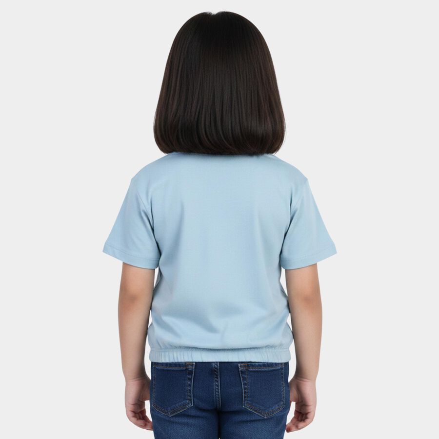 Girls Light Blue Cotton Casual T-Shirt, Light Blue, large