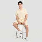 Men's Beige Cotton Cuban Collar Co-ord Set, Beige, small