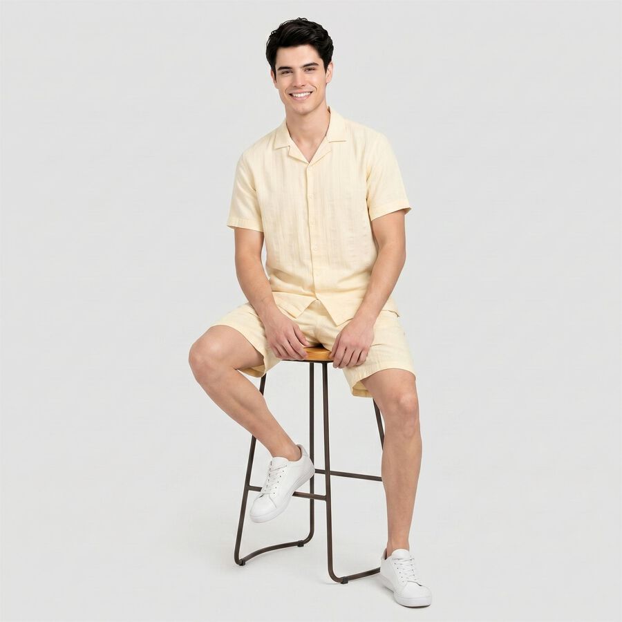 Men's Beige Cotton Cuban Collar Co-ord Set, Beige, large
