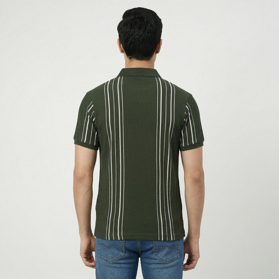Men's Olive Green Collared Neck Casual T-Shirt, Olive, large