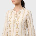 Women's Yellow Mandarin Collar Kurta, पीला, small