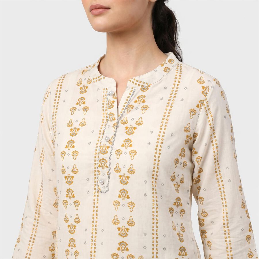 Women's Yellow Mandarin Collar Kurta, पीला, large