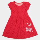 Girls' Fuchsia Fit and Flare Polka Dot Butterfly Print Frock, Fuchsia, small