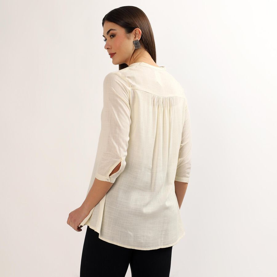 Women's Beige Notch Neck Floral Printed Kurti, Beige, large