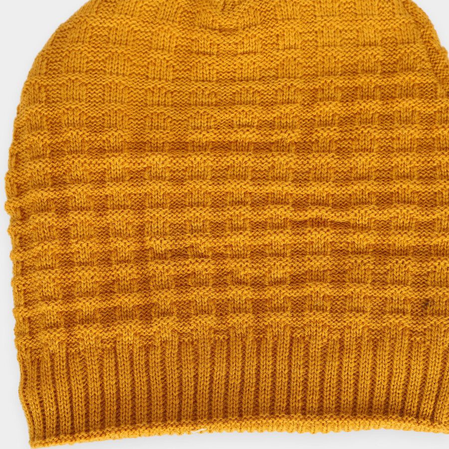 Boys Yellow Textured Knit Beanie Cap, Yellow, large