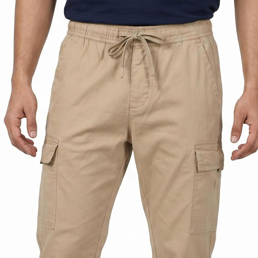 Men's Beige Slim Fit Cargo Casual Trousers, Beige, large