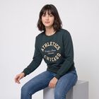 Women Green Crew Neck Pullover Sweatshirt, गहरा हरा, small