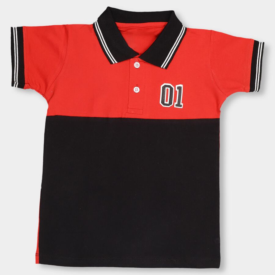 Boys' 100% Cotton Collar Half Sleeves T-Shirt, Red, large image number null