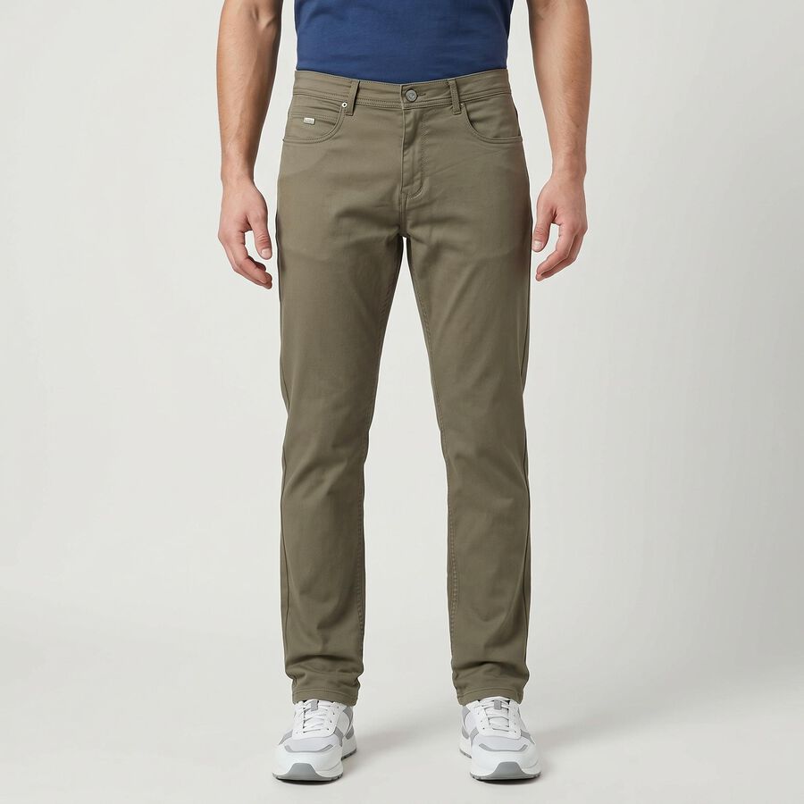 Men's Olive Green Slim Fit Solid Jeans, ओलिव, large