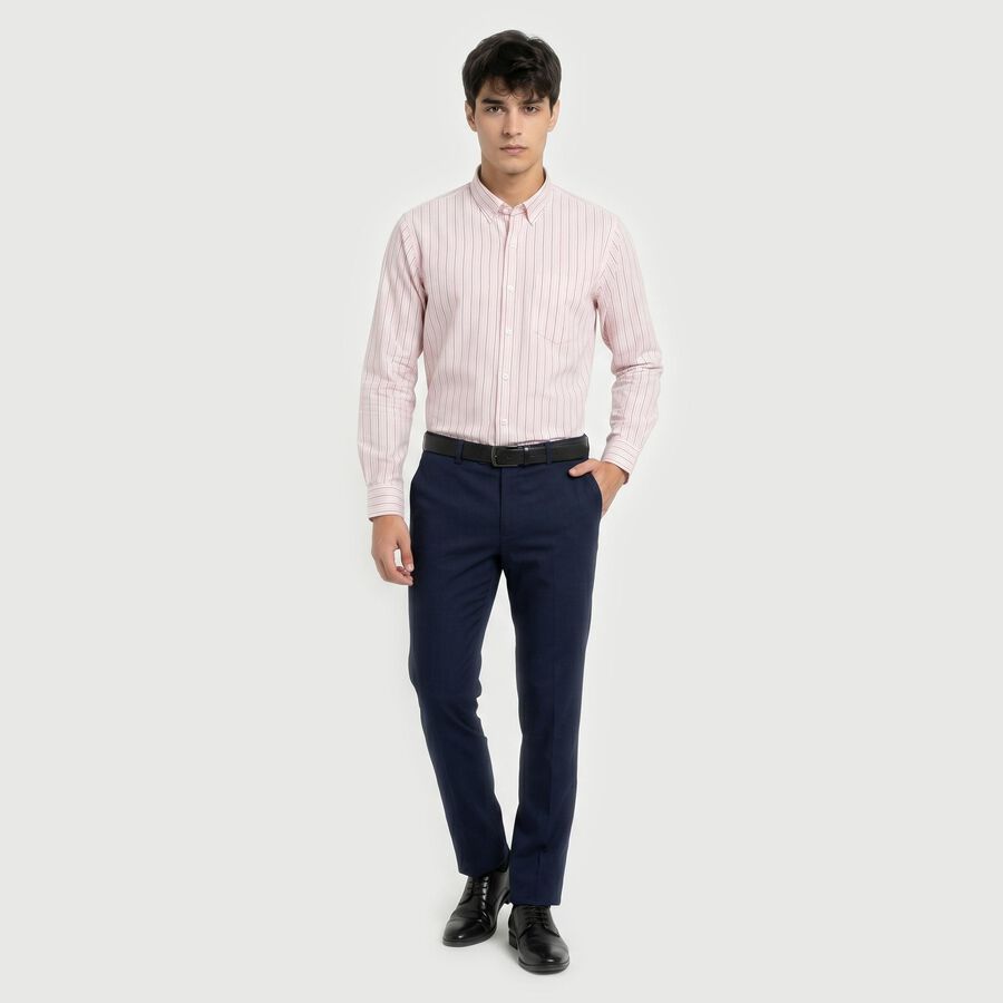 Men's Pink Striped Spread Collar Regular Fit Formal Shirt, Light Pink, large