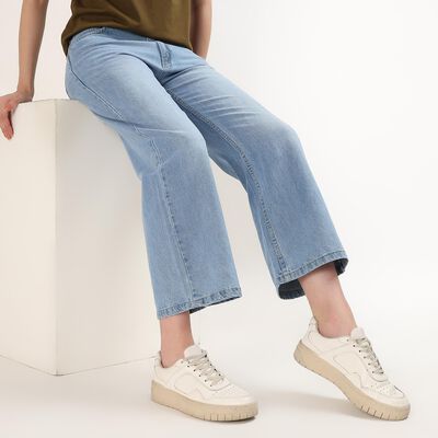 Women's Blue Straight Fit High-Rise Washed Jeans