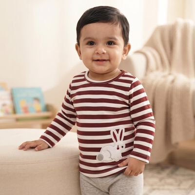 Infants Maroon Cotton Round Neck Regular T-Shirt