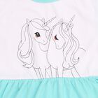Girls' Aqua Blue and White Unicorn Printed Flared Frock, Aqua, small image number null