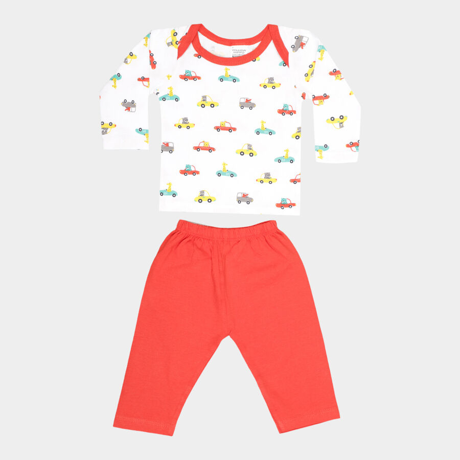 Infants Cotton Printed Baba Suit, Red, large image number null