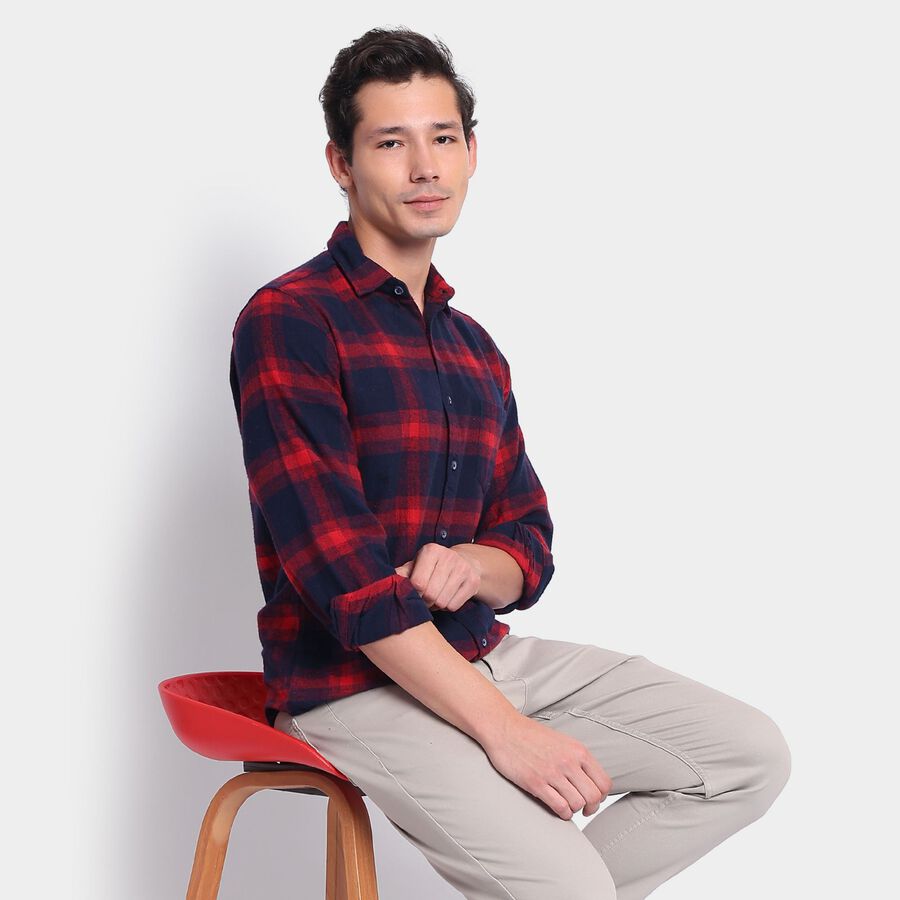 Men's 100% Cotton Casual Shirt, Navy Blue, large image number null