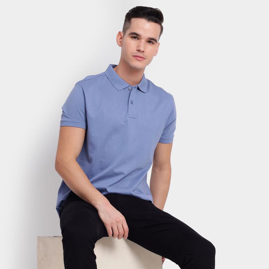 Men's 100% Cotton Collared Half Sleeves T-Shirt, बैंगनी, large image number null