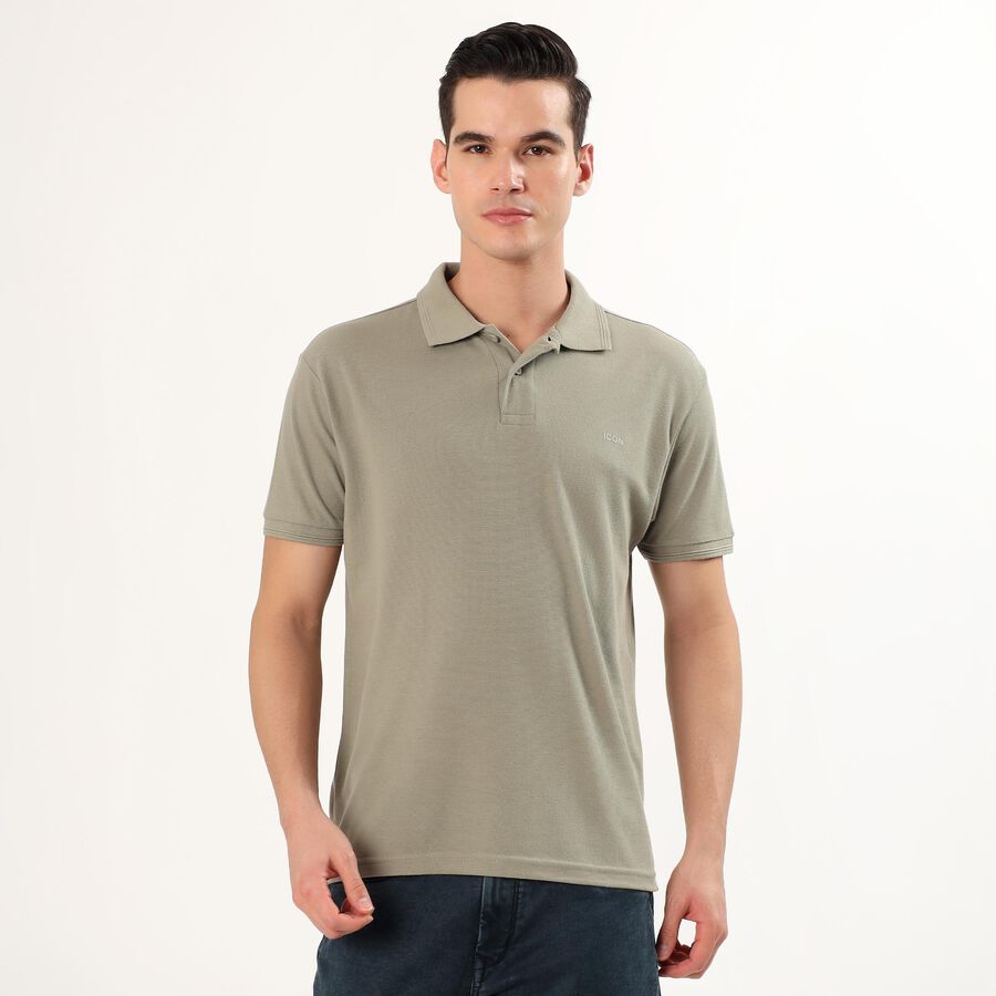 Men's Light Sage Green Polo Neck Casual T-Shirt, हल्का हरा, large image number null