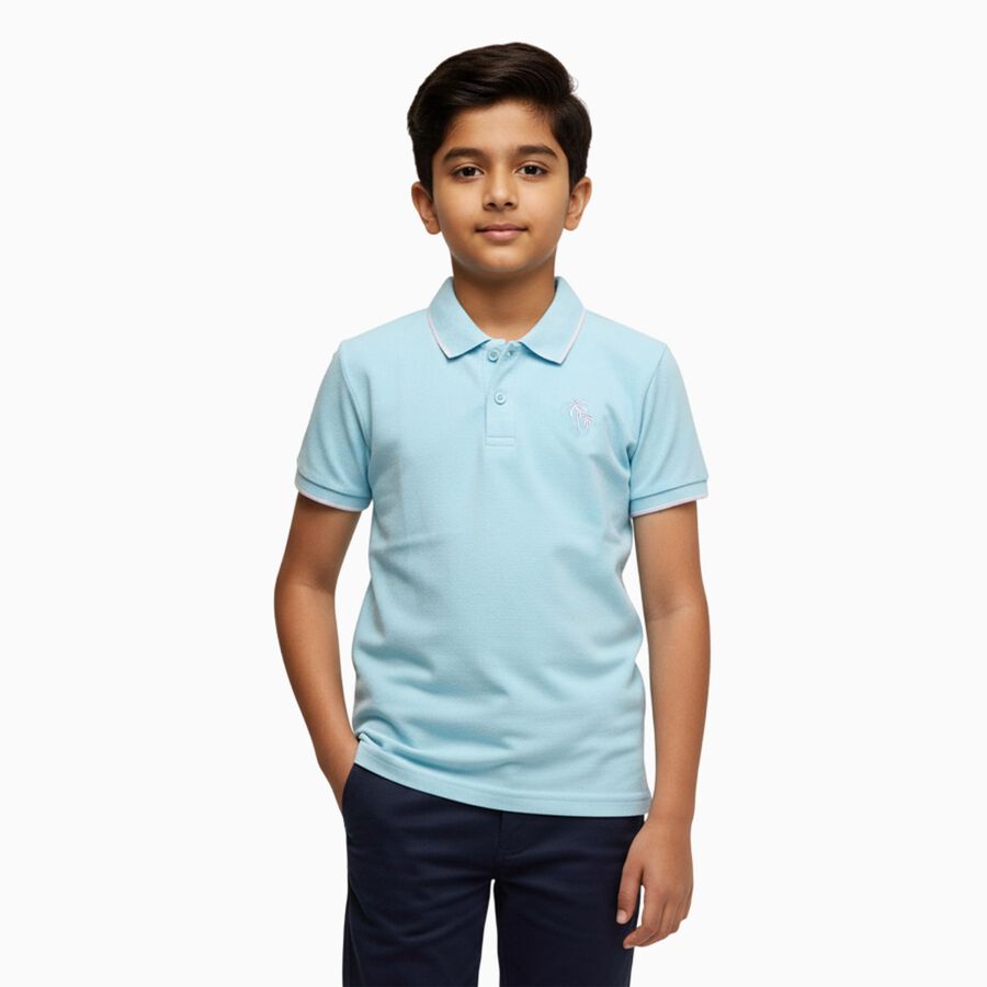 Boys' Pale Powder Blue Crew Neck Casual T-Shirt, हल्का नीला, large