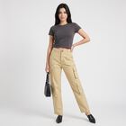 Women's Beige Straight Fit Cargo Trousers, Beige, small