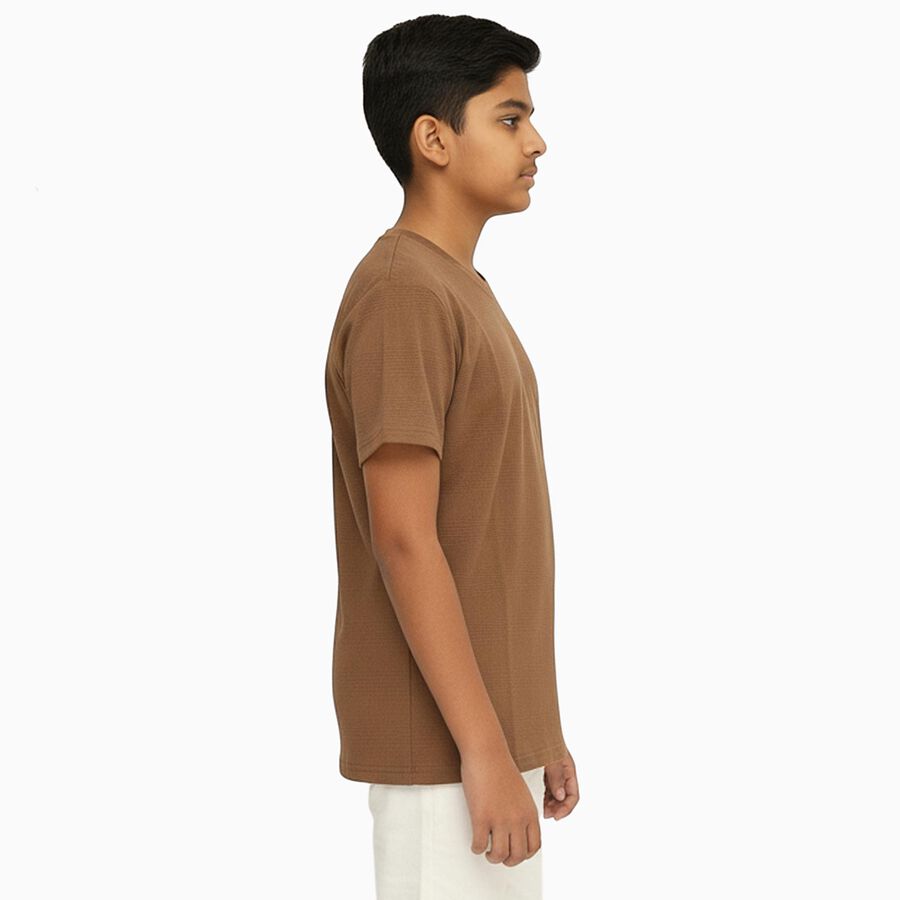 Boys Warm Brown Round Neck Casual Half Sleeve T-Shirt, Brown, large image number null