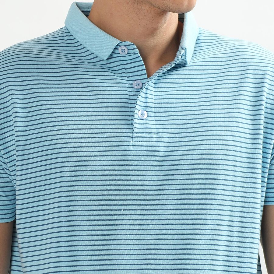 Men's Light Blue Polo Neck Striped T-Shirt, Light Blue, large image number null