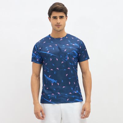 Men's Navy Blue Round Neck Athleisure T-Shirt