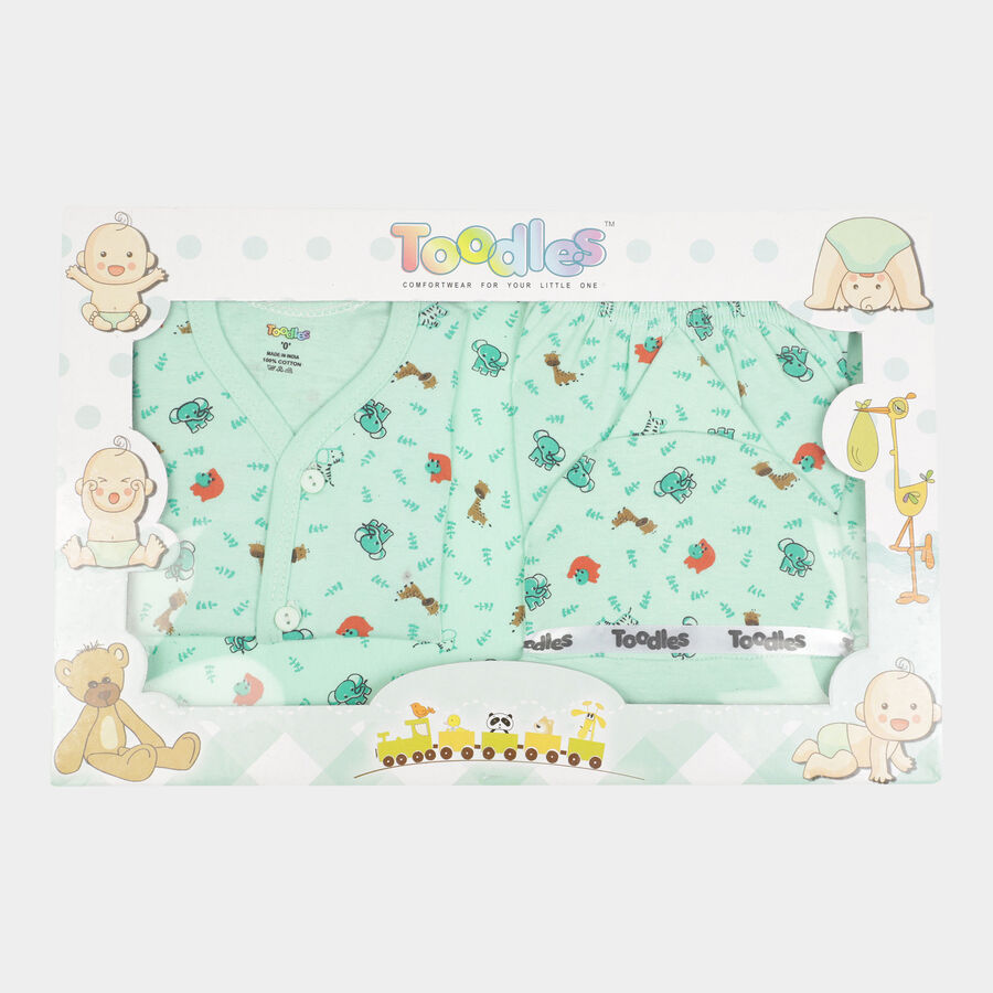 Infants Printed Cotton Baby Gift Set, Light Green, large image number null