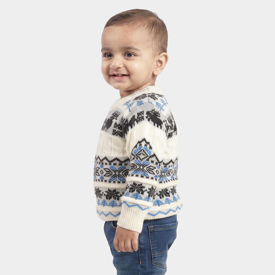 Infants' Cream Crew Neck Printed Pullover, ऑफ व्हाइट, large