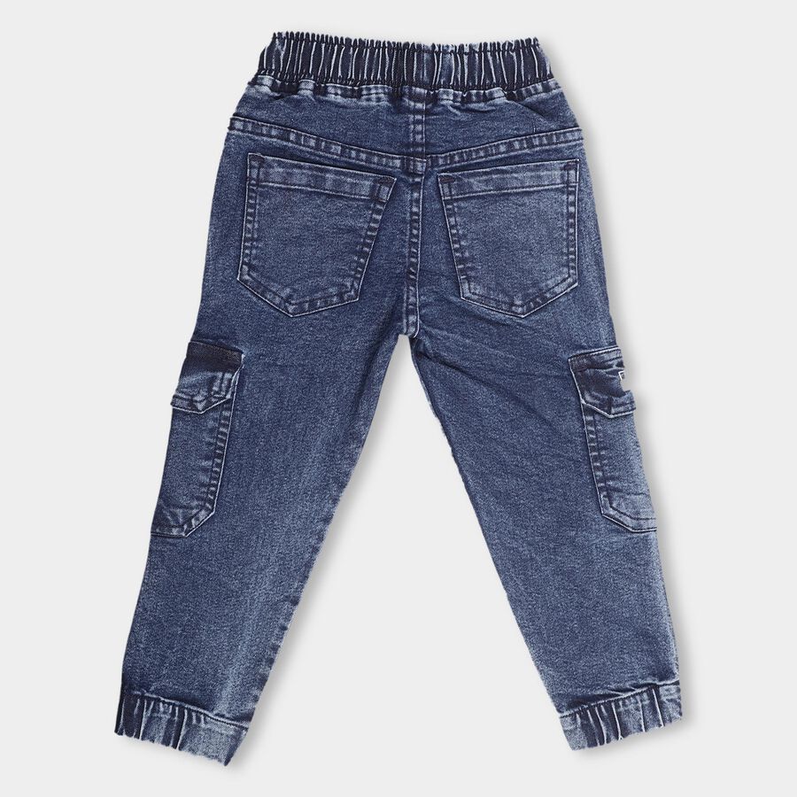 Boys Faded Blue Regular Fit Cargo Jeans, गहरा नीला, large image number null
