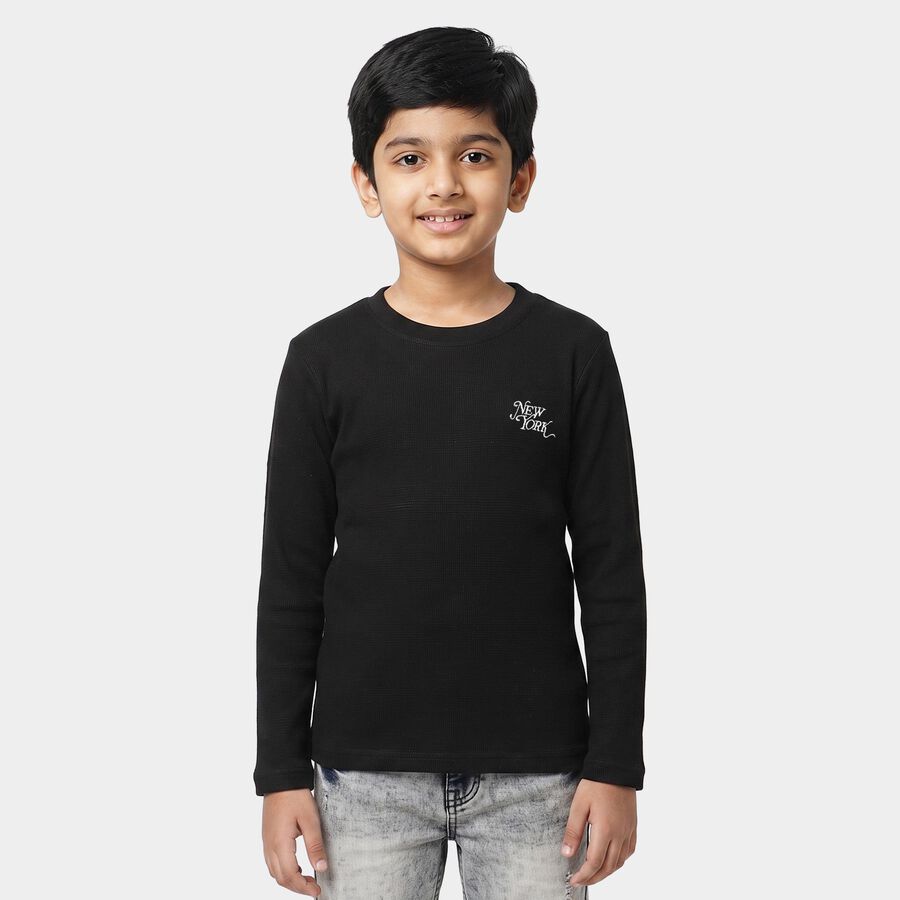 Boys Black Round Neck Regular Boys T-Shirt, Black, large