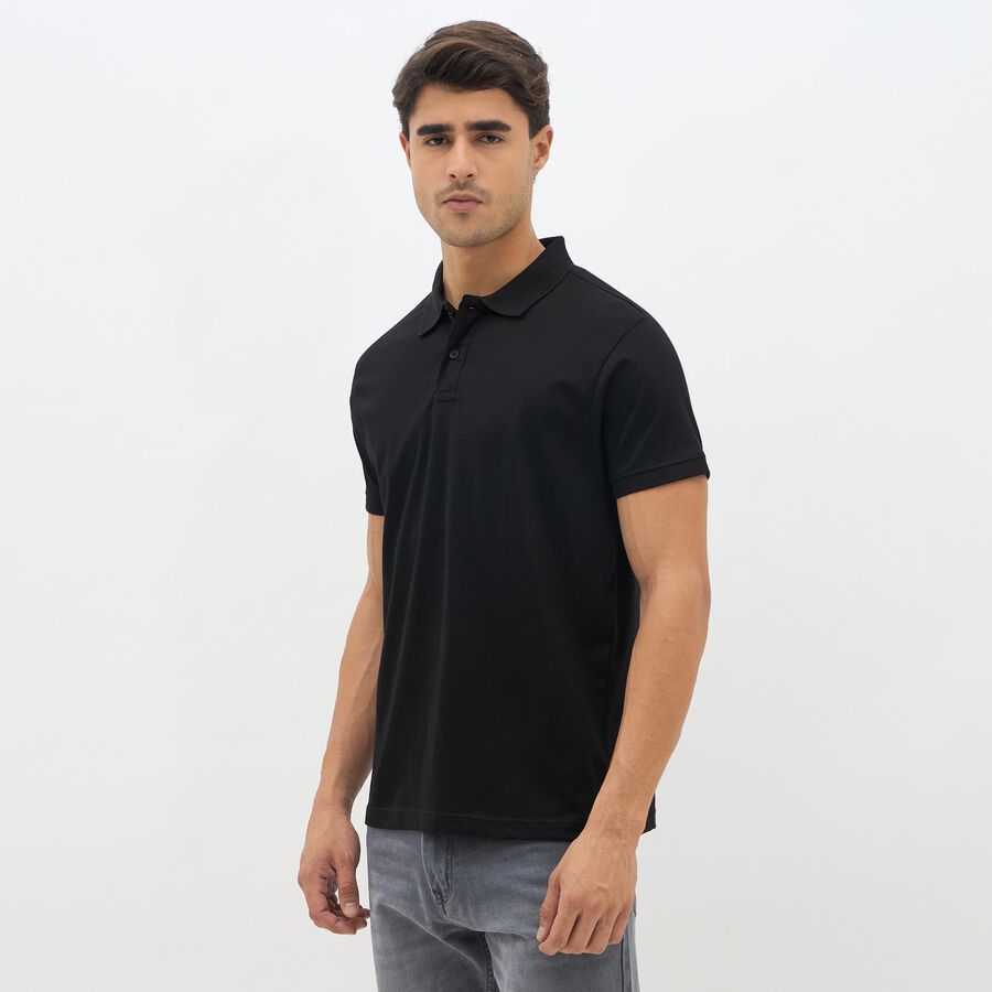 Men's Jet Black Cotton Polo Collar Classic T-Shirt, Black, large