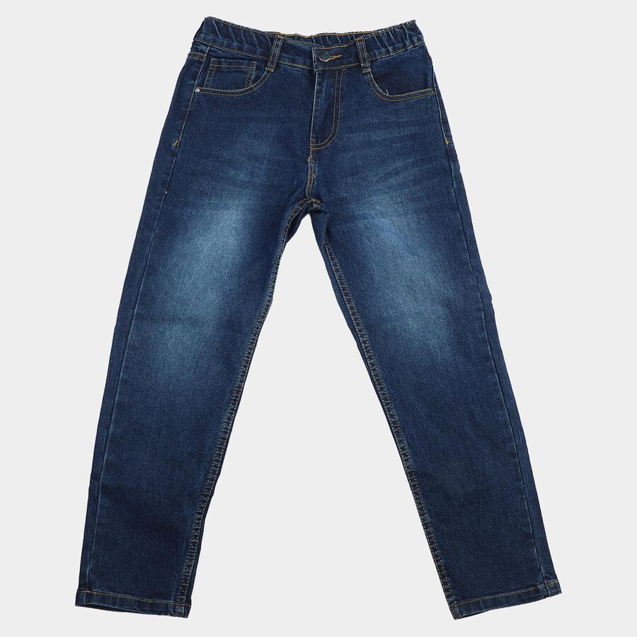 Boys Blue Straight Fit Washed Jeans, Mid Blue, large