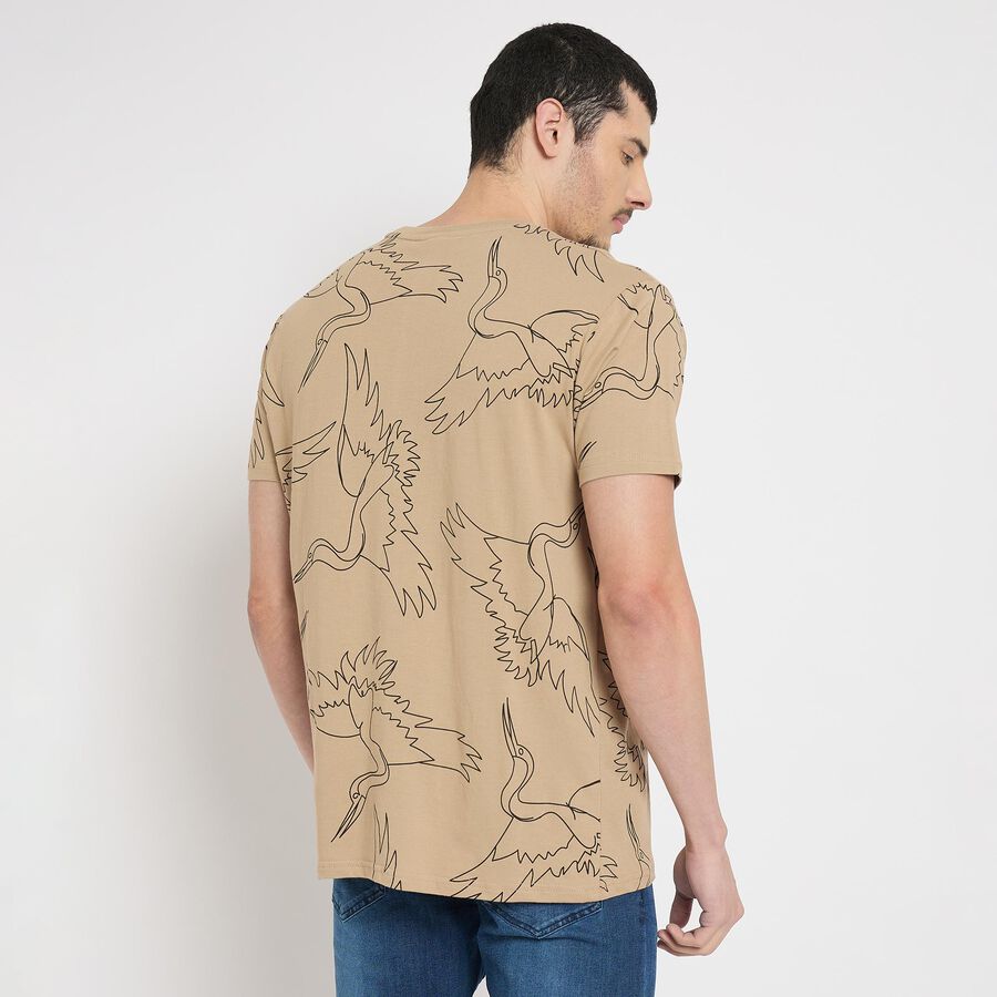 Men's 100% Cotton Round Neck Half Sleeves T-Shirt , Beige, large