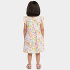 Girls' White Floral Printed Ruffled Frock, Off White, small